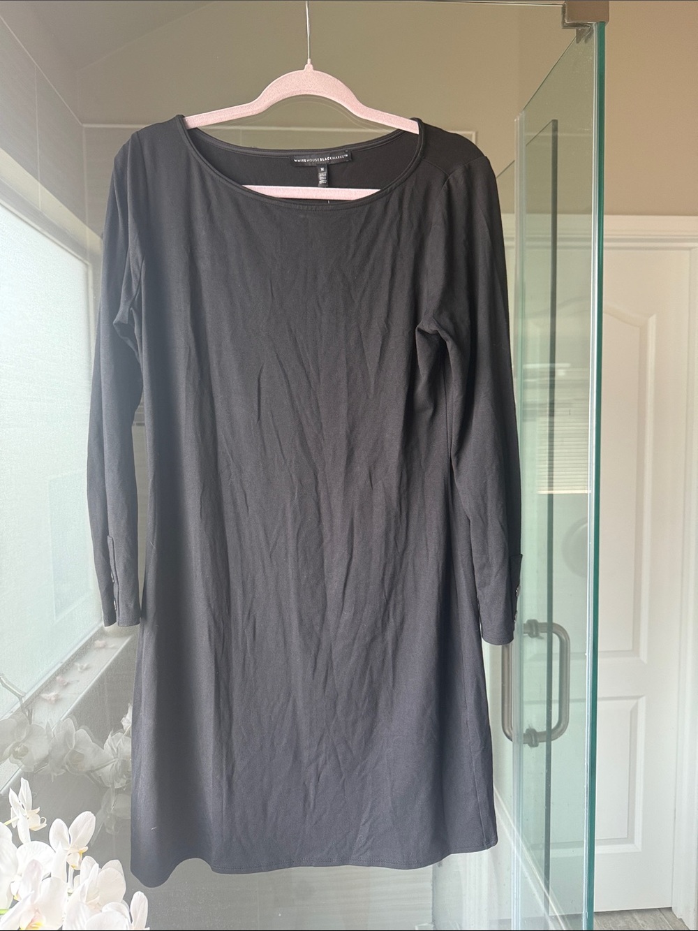 White House Black Market Black Long-Sleeve Scoop Neck Dress